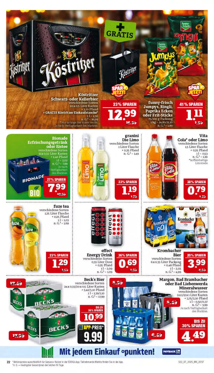 Aktueller Prospekt Marktkauf - Prospekt - von 09.02 bis 15.02.2025 - strona 22 - produkty: aktionspreis, Alwa, Bad, Bad Liebenwerda, beck's, bier, cola, deka, drink, Effect, eis, eistee, energy drink, flasche, Frit-Sticks, fuzetea, granini, krombache, krombacher, limo, limonade, mineralwasser, nuss, reis, ring, tee, Ti, vita, wasser, ZTE