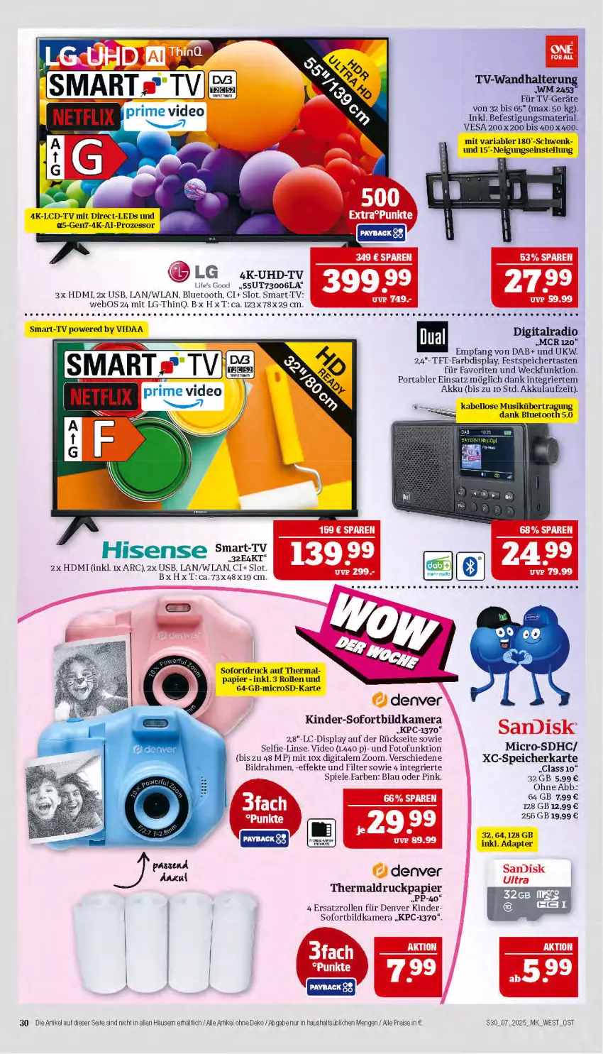 Aktueller Prospekt Marktkauf - Prospekt - von 09.02 bis 15.02.2025 - strona 30 - produkty: adapter, akku, deo, eis, HDMI, herta, hisense, kamera, Kinder, leds, LG, microsd, papier, Radio, reis, Ria, speicherkarte, Spiele, tee, Ti, Tofu, usb, wandhalterung, weck