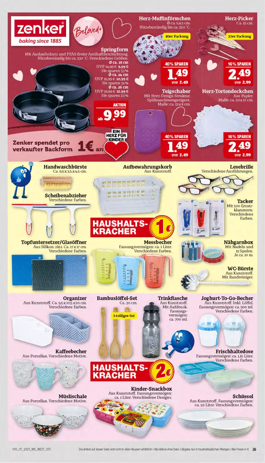 Aktueller Prospekt Marktkauf - Prospekt - von 09.02 bis 15.02.2025 - strona 35 - produkty: Backform, bambus, Becher, Brille, bürste, eis, flasche, joghur, joghurt, kaffee, kaffeebecher, Kinder, Klammern, korb, lamm, Löffel, Messbecher, müsli, Müslischale, reiniger, reis, Schal, Schale, schüssel, snack, Ti, topf, Topfuntersetzer, trinkflasche, Untersetzer, WC-Bürste