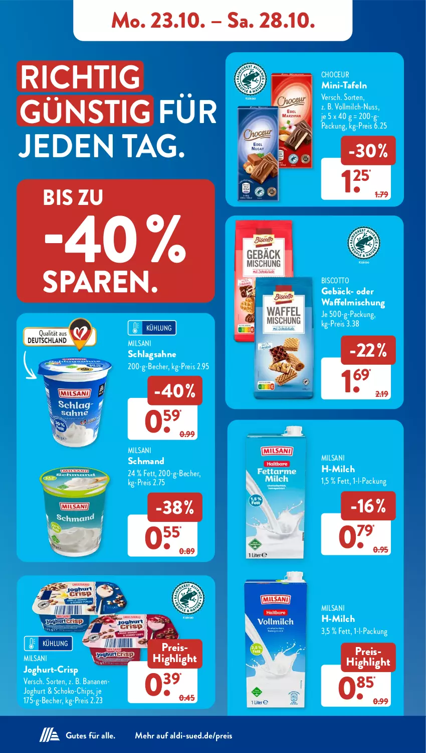 Aktueller Prospekt AldiSud - NÄCHSTE WOCHE - von 23.10 bis 28.10.2023 - strona 10 - produkty: aldi, banane, bananen, Becher, biscotto, chips, eis, joghur, joghurt, milch, nuss, reis, sahne, schlagsahne, schmand, schoko, Ti, vollmilch