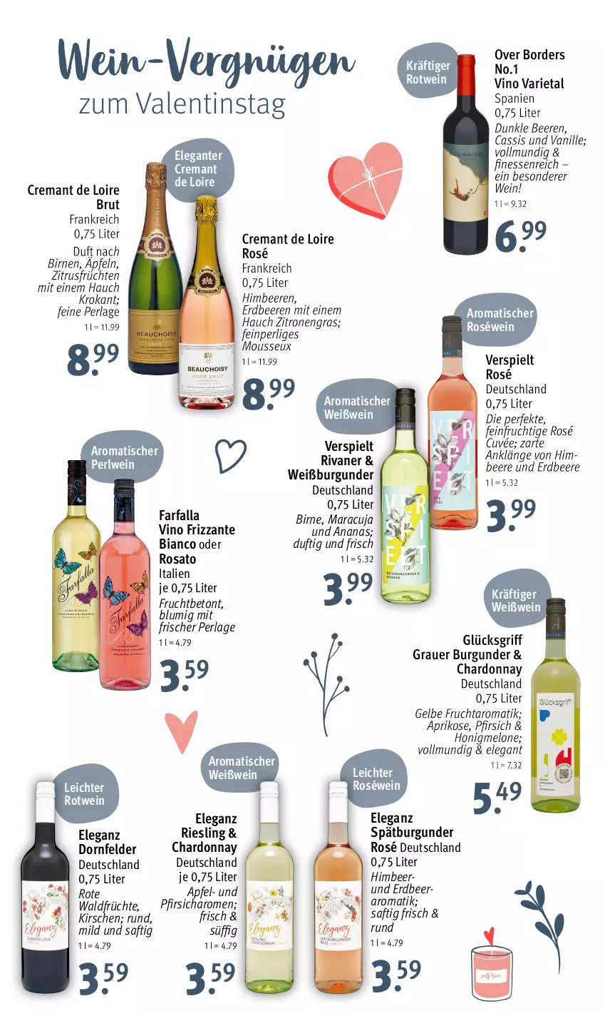 Aktueller Prospekt Rossmann - Prospekte - von 05.02 bis 09.02.2024 - strona 14 - produkty: ananas, apfel, burgunder, chardonnay, dornfelder, frizzante, frucht, früchte, himbeer, kirsch, kirsche, kirschen, maracuja, perla, pfirsich, riesling, Rivaner, rosato, roséwein, rotwein, saft, spätburgunder, Ti, tisch, wein, Weißburgunder, Weißwein