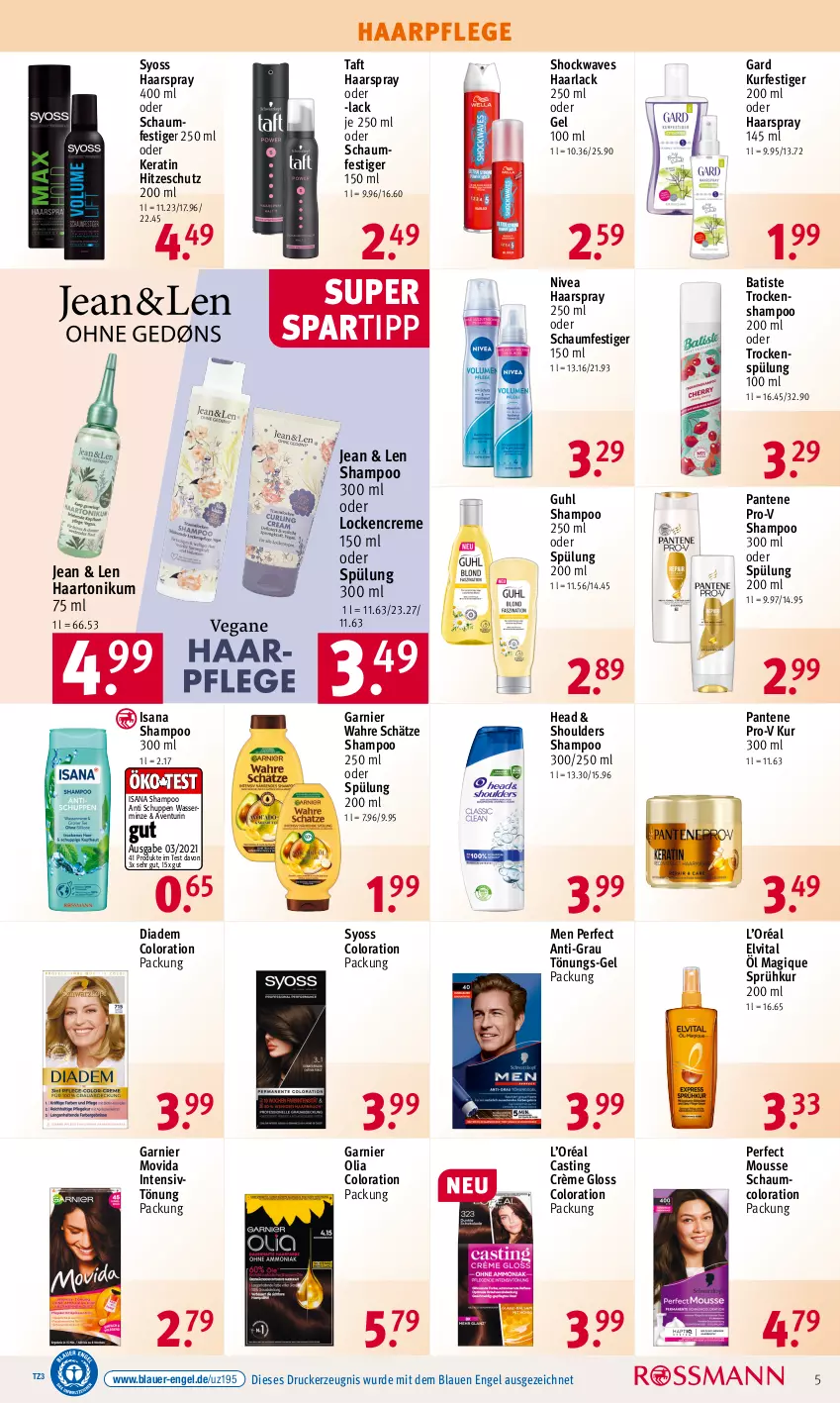 Aktueller Prospekt Rossmann - Prospekte - von 05.02 bis 09.02.2024 - strona 5 - produkty: arla, asti, auer, creme, diadem, drucker, elvital, Engel, garnier, Guhl, Haarlack, haarpflege, haarspray, Intensivtönung, isana, kerze, lack, minze, mousse, nivea, oder schaumfestiger, pantene, pantene pro-v, pro-v, sana, schaumfestiger, shampoo, shampoo 250 ml, spartipp, spülung, spülung 200 ml, syoss, Taft, Ti, Trockenshampoo, vita, Wahre Schätze, wasser, Yo