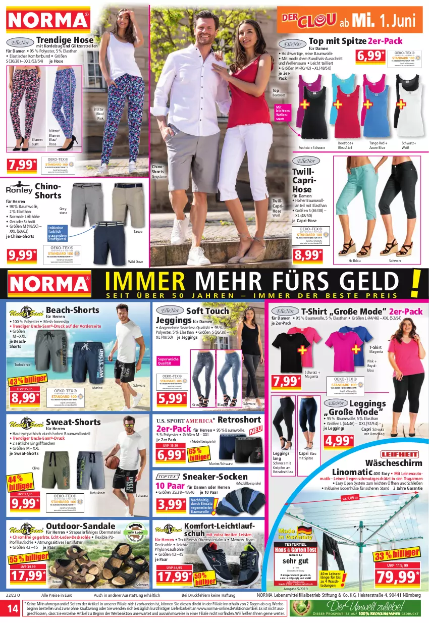 Aktueller Prospekt Norma - Norma - von 30.05 bis 06.06.2022 - strona 14 - produkty: asti, auto, Bau, baumwolle, Bebe, blume, blumen, braun, Brei, Cap, caprihose, decksohle, dell, dove, eis, elle, Garten, gin, hose, Hylo, lebensmittel, leggings, leifheit, leine, Liege, Mode, olive, reifen, reine baumwolle, reis, Ria, rwe, sandale, shirt, shorts, slip, sneaker, socken, Spiele, T-Shirt, Tasche, taschen, Ti, tisch, wäscheschirm, Wild, wolle