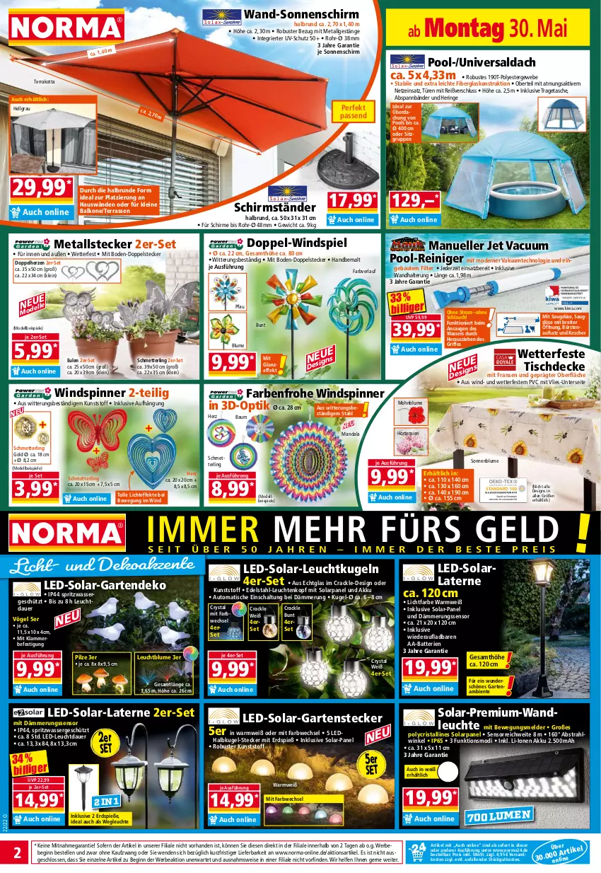 Aktueller Prospekt Norma - Norma - von 30.05 bis 06.06.2022 - strona 2 - produkty: AA-Batterien, akku, arla, auer, auto, batterie, batterien, Bau, Bebe, blume, Brei, bürste, bürsten, decke, dell, doppelherz, edelstahl, eis, elle, ente, Garten, gin, hering, hortensie, hortensien, Kescher, Kugel, lamm, laterne, leine, Leuchte, leuchten, LG, Mett, Mode, ndk, Pfau, pilze, pool, reiniger, reis, ring, Schal, schirme, schirmständer, schlauch, Schmetterling, sonnenblume, sonnenschirm, Spiele, Tasche, Ti, tisch, tischdecke, tragetasche, uv-schutz, wandhalterung, wasser