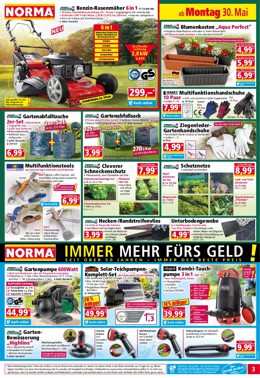 Aktueller Prospekt Norma - Norma - von 30.05 bis 06.06.2022 - strona 3 - produkty: aqua, asti, Bebe, beleuchtung, blume, blumen, braun, brause, Brei, dell, Dosenöffner, edelstahl, eis, elle, fernbedienung, Flachsaugerpumpe, flasche, flaschenöffner, gabel, Garten, Gartenbrause, Gartenpumpe, gin, handschuhe, HP, kraft, Kraut, Kugel, lachs, led-beleuchtung, LG, Löffel, messer, Mode, ndk, orange, pfanne, pfannen, Pfannenwender, pflanze, pflanzen, rasen, rasenmäher, reifen, Reinigung, reis, ring, sac, schuhe, Schutznetz, Tasche, Ti, tisch, tragegriff, wasser