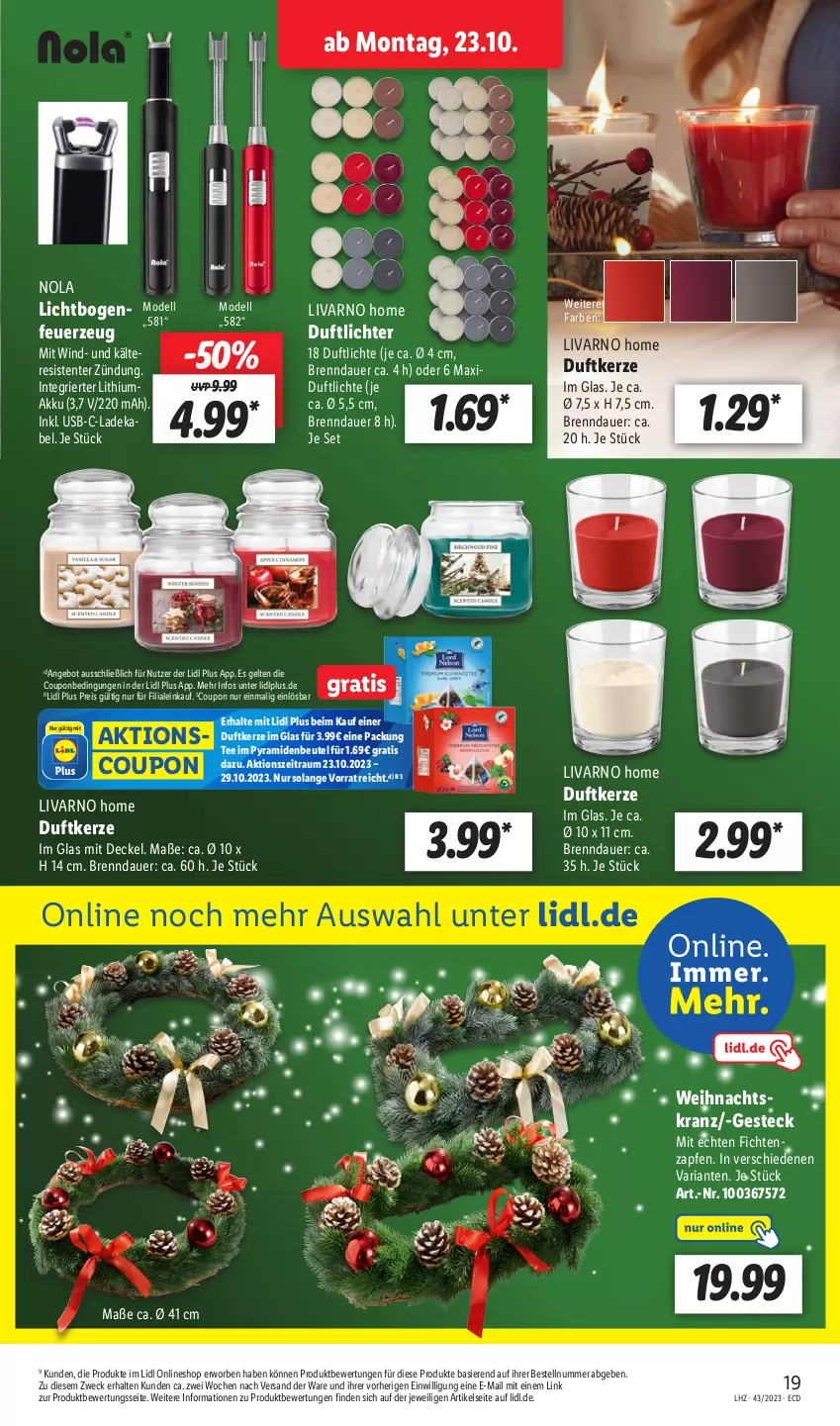 Aktueller Prospekt Lidl - Aktionsprospekt - von 23.10 bis 28.10.2023 - strona 27 - produkty: akku, angebot, auer, beutel, coupon, decke, Deckel, deka, dell, Duftkerze, eis, ente, Feuerzeug, kerze, Kranz, ladekabel, Mode, reis, Ria, tee, Ti, usb, weck