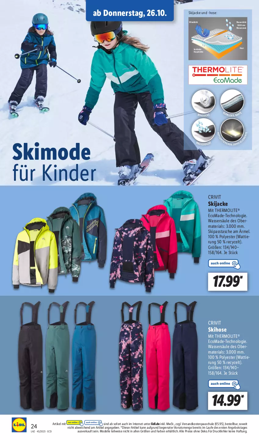 Aktueller Prospekt Lidl - Aktionsprospekt - von 23.10 bis 28.10.2023 - strona 32 - produkty: angebot, crivit, dell, eis, elle, hose, Jacke, Kinder, kleid, Kleidung, Mode, ndk, reis, Ria, ring, Schal, Schale, Tasche, Ti, wasser, ZTE