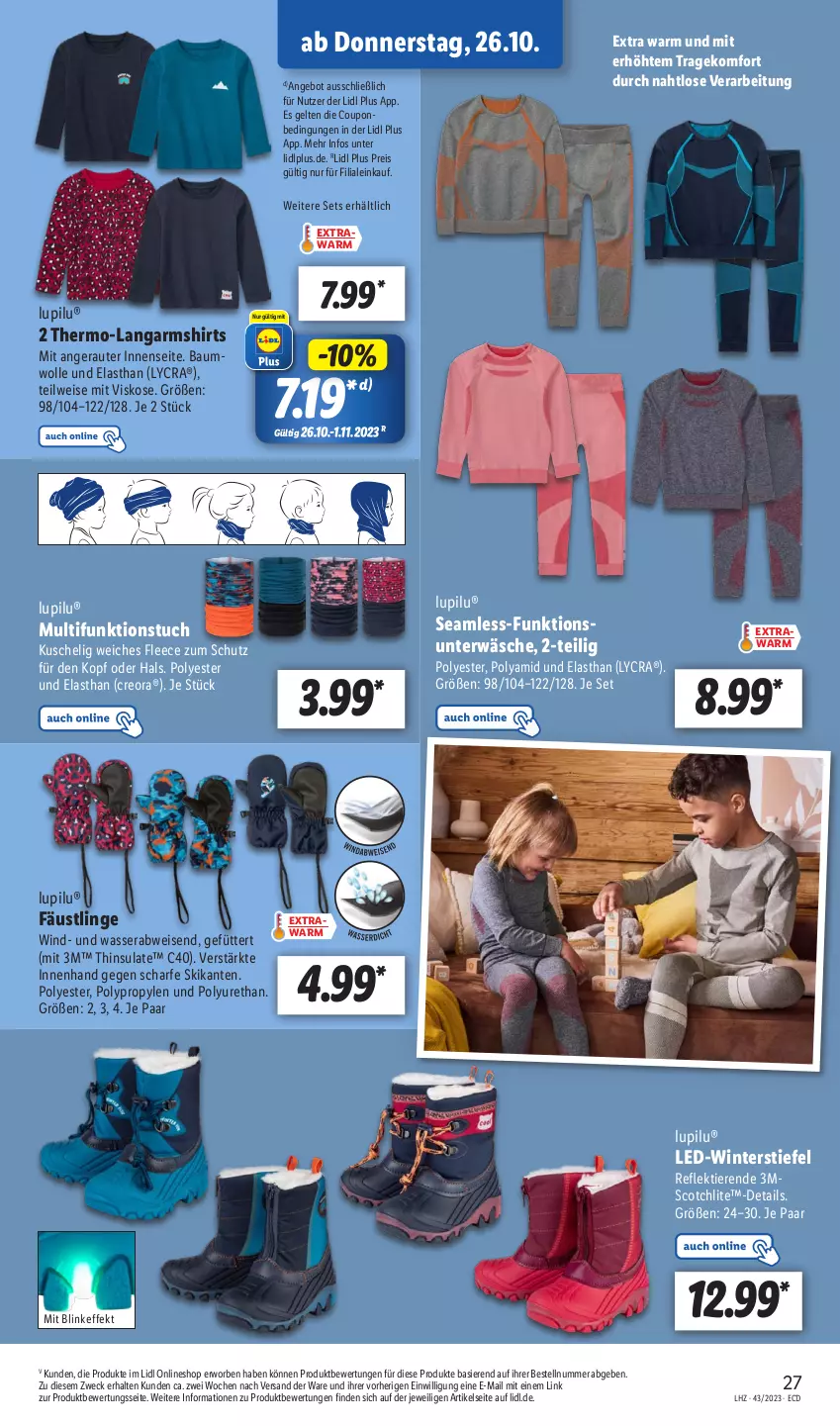 Aktueller Prospekt Lidl - Aktionsprospekt - von 23.10 bis 28.10.2023 - strona 35 - produkty: angebot, Bau, baumwolle, coupon, eis, Langarmshirt, lupilu, reis, scotch, shirt, shirts, Ti, Tiere, tuc, Unterwäsche, wasser, weck, Winterstiefel, wolle