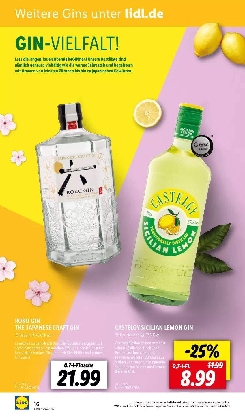 Aktueller Prospekt Lidl - Beste Weine für jeden Anlass - von 01.05 bis 31.05.2023 - strona 16 - produkty: Blüte, eis, flasche, frucht, gewürz, gin, kirsch, kräuter, LG, mac, ndk, tee, Ti, tisch, zitrone, zitronen