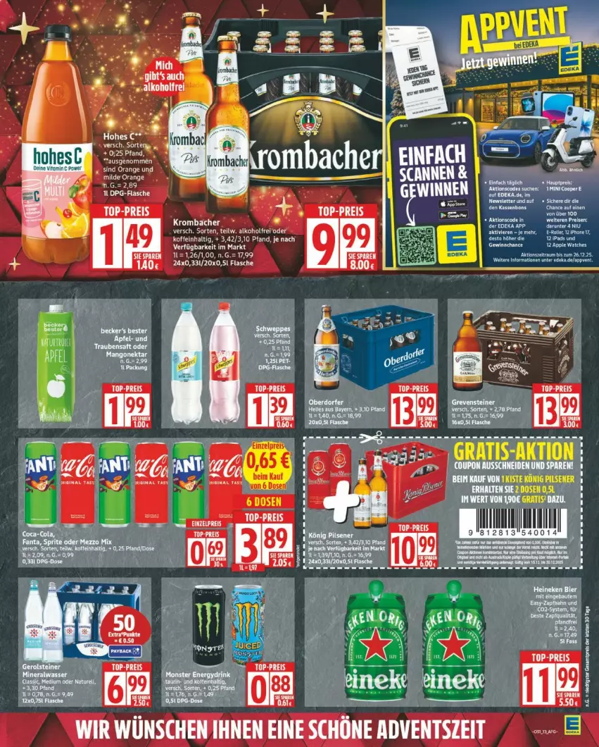 Aktueller Prospekt Edeka - Prospekte - von 15.12 bis 20.12.2025 - strona 13 - produkty: deka, eis, flasche, grevensteiner, krombache, krombacher, reis, steiner, Ti, top-preis