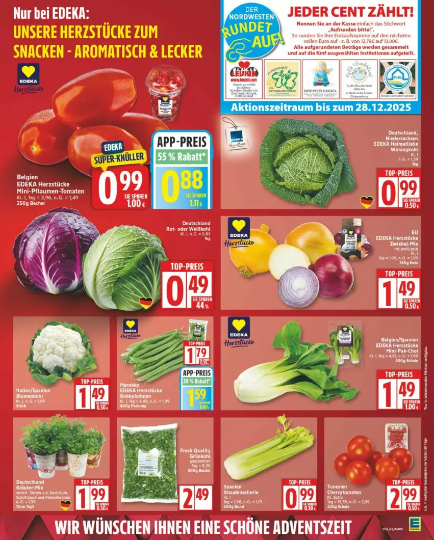Aktueller Prospekt Edeka - Prospekte - von 15.12 bis 20.12.2025 - strona 3 - produkty: basilikum, Becher, deka, eis, erde, pflaume, pflaumen, Pflaumen-Tomaten, reis, rel, Schal, Schale, tee, Ti, tomate, tomaten, top-preis, Weißkohl, zwiebel