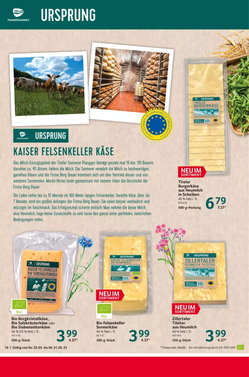 Aktueller Prospekt Selgros - Food - von 25.05 bis 31.05.2023 - strona 16 - produkty: auer, Bau, Bauer, bio, burger, eis, elle, Heu, heumilch, Kaiser, Käse, kräuter, LG, Liege, mac, milch, reifen, reis, rezept, salz, Ti, Tilsiter