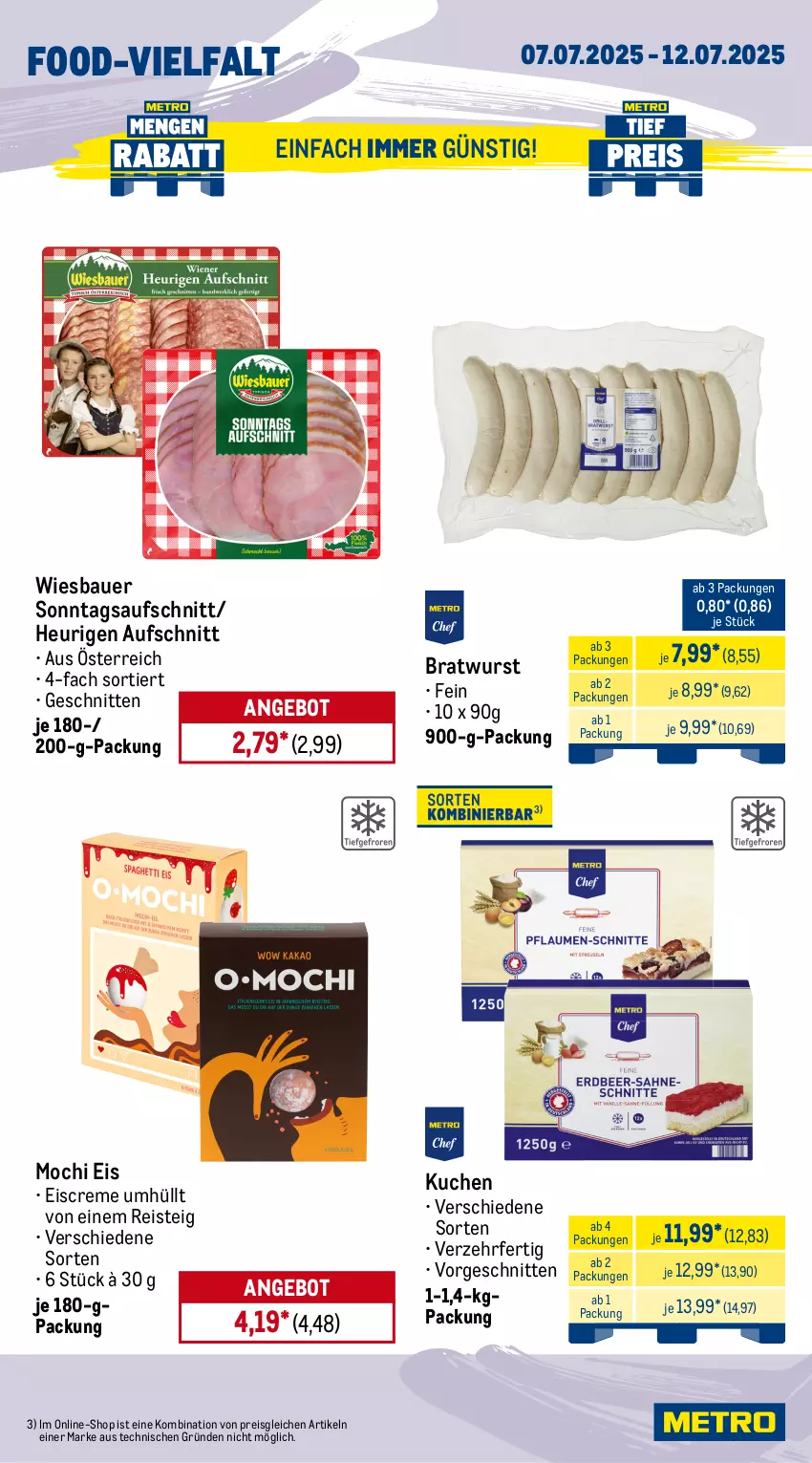 Aktueller Prospekt Metro - Wochen-Angebote - von 07.07 bis 12.07.2025 - strona 10 - produkty: angebot, auer, aufschnitt, barilla, Bau, Bauer, beutel, bratwurst, chips, chipsfrisch, creme, eis, eiscreme, Funny Frisch, gin, Heu, kuchen, Mochi, olive, oliven, olivenöl, oro di parma, pasta, reis, schnitten, Ti, tomate, tomaten, wiesbauer, wurst