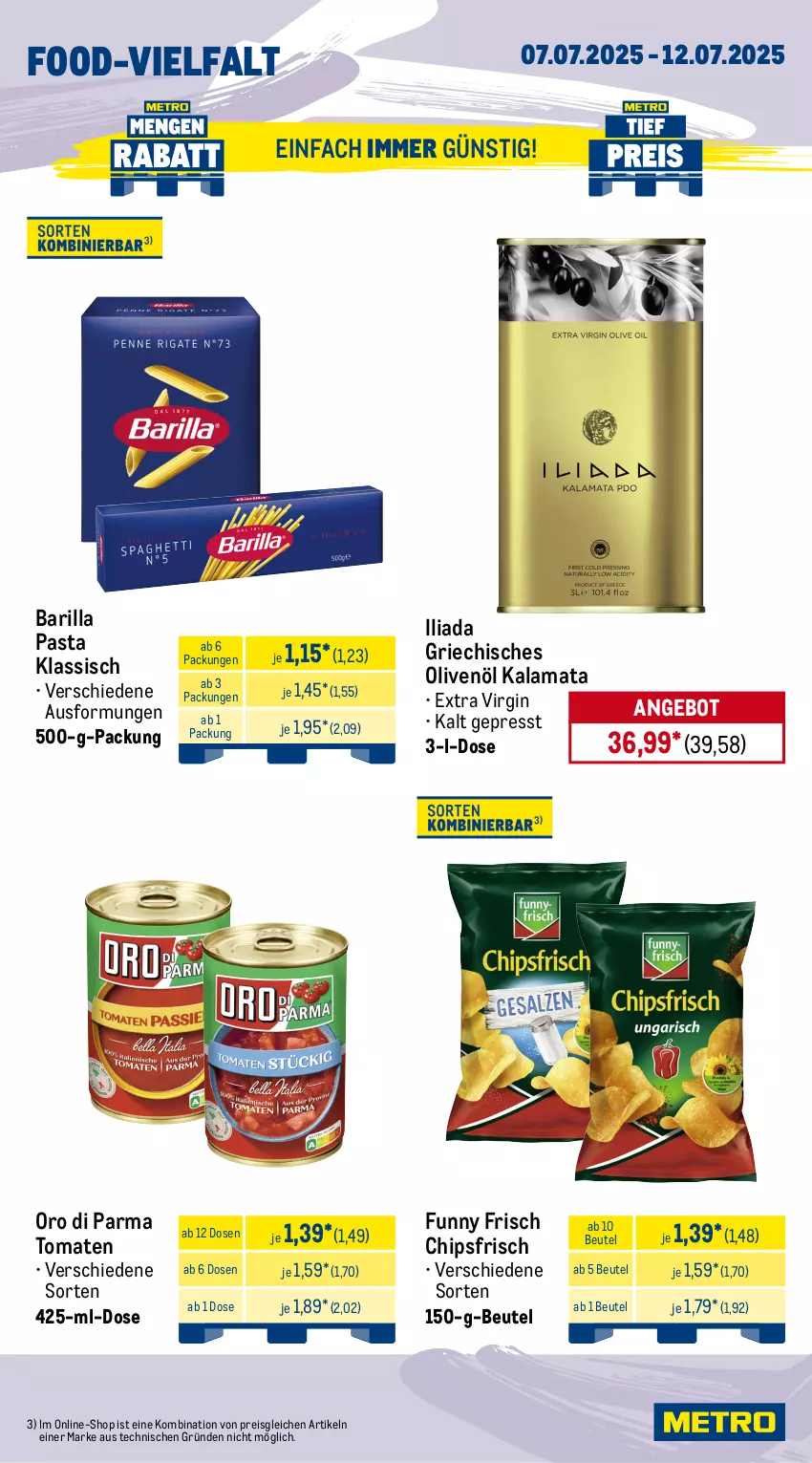 Aktueller Prospekt Metro - Wochen-Angebote - von 07.07 bis 12.07.2025 - strona 11 - produkty: angebot, auer, aufschnitt, barilla, Bau, Bauer, beutel, bratwurst, chips, chipsfrisch, creme, eis, eiscreme, Funny Frisch, gin, Heu, kuchen, Mochi, olive, oliven, olivenöl, oro di parma, pasta, reis, schnitten, Ti, tomate, tomaten, wiesbauer, wurst