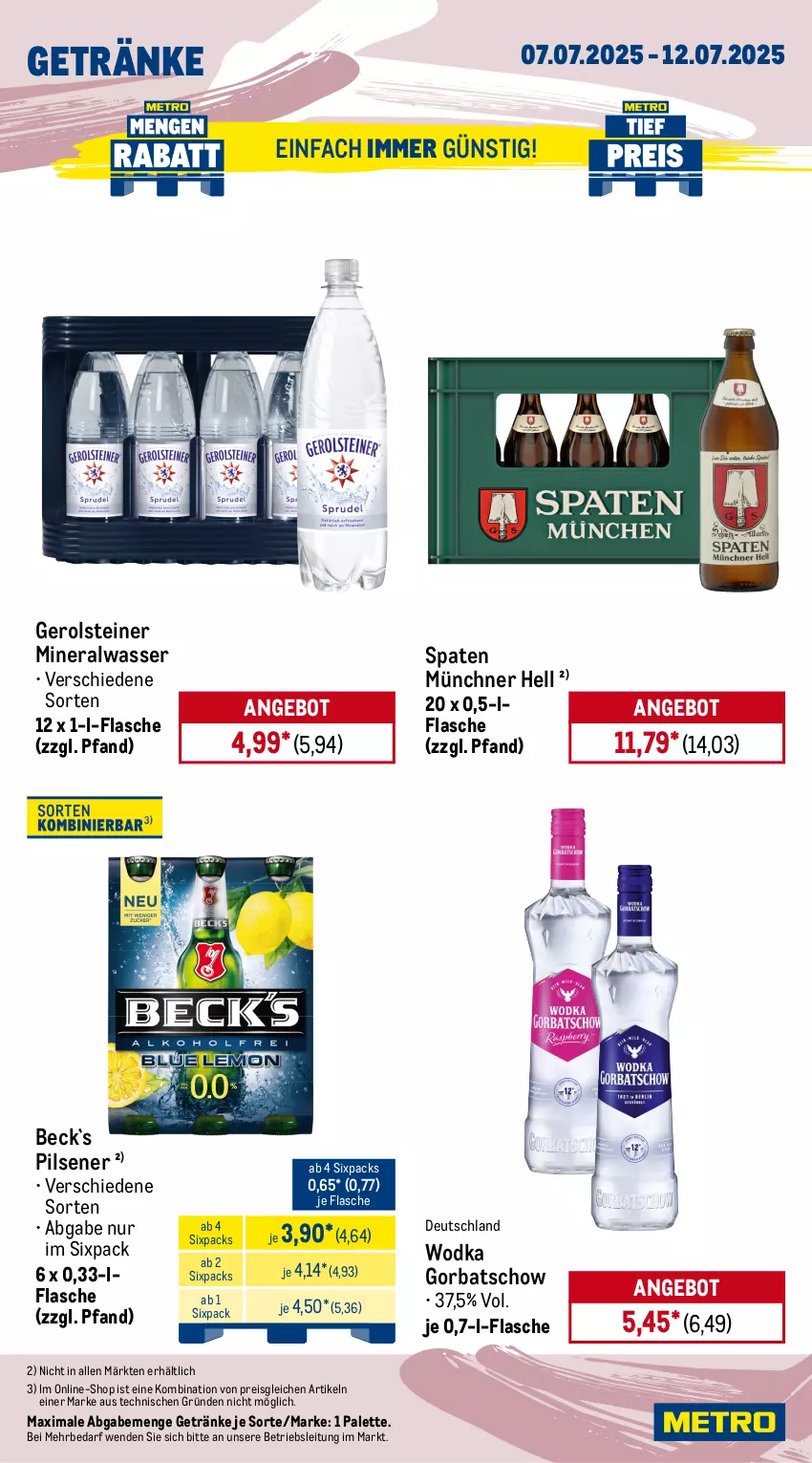 Aktueller Prospekt Metro - Wochen-Angebote - von 07.07 bis 12.07.2025 - strona 13 - produkty: Alwa, angebot, bohne, eis, espresso, flasche, gerolsteine, gerolsteiner, getränk, getränke, Gorbatschow, granini, kaffee, melitta, Metro, metro gastro, mineralwasser, Palette, pils, pilsener, reis, röstkaffee, saft, Spaten, steiner, Ti, tiefpreis, trolli, wasser, wodka