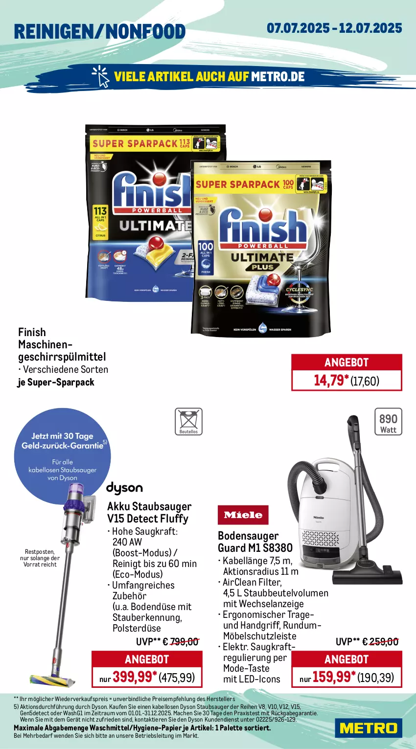 Aktueller Prospekt Metro - Wochen-Angebote - von 07.07 bis 12.07.2025 - strona 15 - produkty: akku, angebot, beutel, bodensauger, campari, doppio passo, Dyson, ecco, eis, Elan, elle, Finish, flasche, frucht, fruchtsecco, geschirr, geschirrspülmittel, getränk, getränke, Holz, kraft, mac, Metro, möbel, Mode, Palette, papier, passo, primitivo, prosecco, puma, reis, rotkäppchen, sekt, spülmittel, spumante, staubbeutel, staubsauger, teller, Ti, Tiere, valdo, waschmittel, zitrone, zitronen