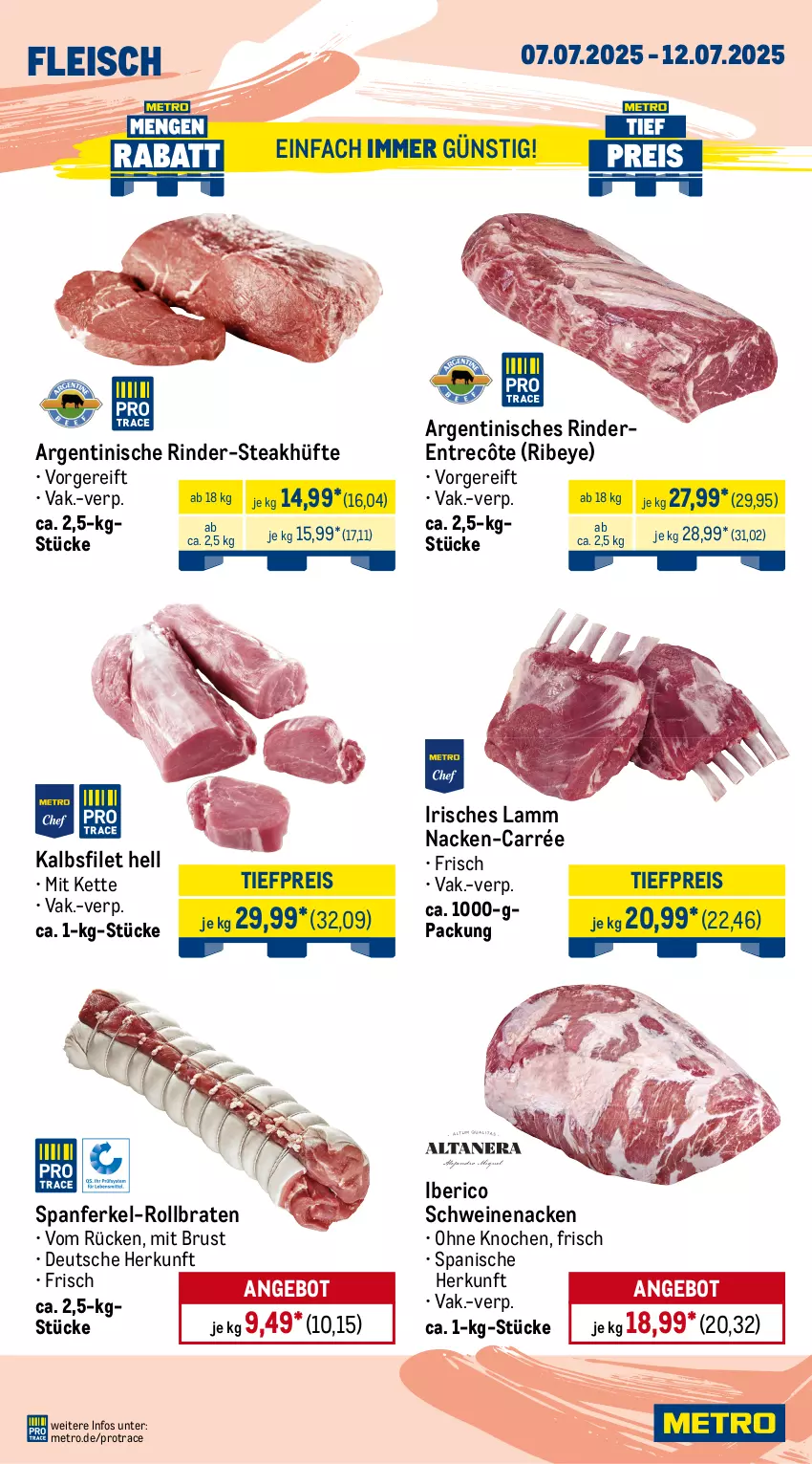 Aktueller Prospekt Metro - Wochen-Angebote - von 07.07 bis 12.07.2025 - strona 2 - produkty: angebot, aust, beef, braten, bsf, burger, cevapcici, curry, eis, entrecôte, filet, fleisch, gewürz, gyros, hackfleisch, henkel, Kette, lamm, Metro, Nackensteak, nackensteaks, natur, reis, rind, rinder, rollbraten, Schal, Schale, schenkel, schwein, schweine, schweinenacken, spare ribs, steak, steakhüfte, steaks, Ti, tiefpreis, wein, weine, ZTE