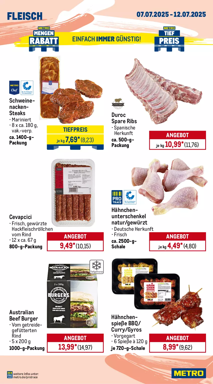 Aktueller Prospekt Metro - Wochen-Angebote - von 07.07 bis 12.07.2025 - strona 3 - produkty: angebot, aust, beef, braten, bsf, burger, cevapcici, curry, eis, entrecôte, filet, fleisch, gewürz, gyros, hackfleisch, henkel, Kette, lamm, Metro, Nackensteak, nackensteaks, natur, reis, rind, rinder, rollbraten, Schal, Schale, schenkel, schwein, schweine, schweinenacken, spare ribs, steak, steakhüfte, steaks, Ti, tiefpreis, wein, weine, ZTE