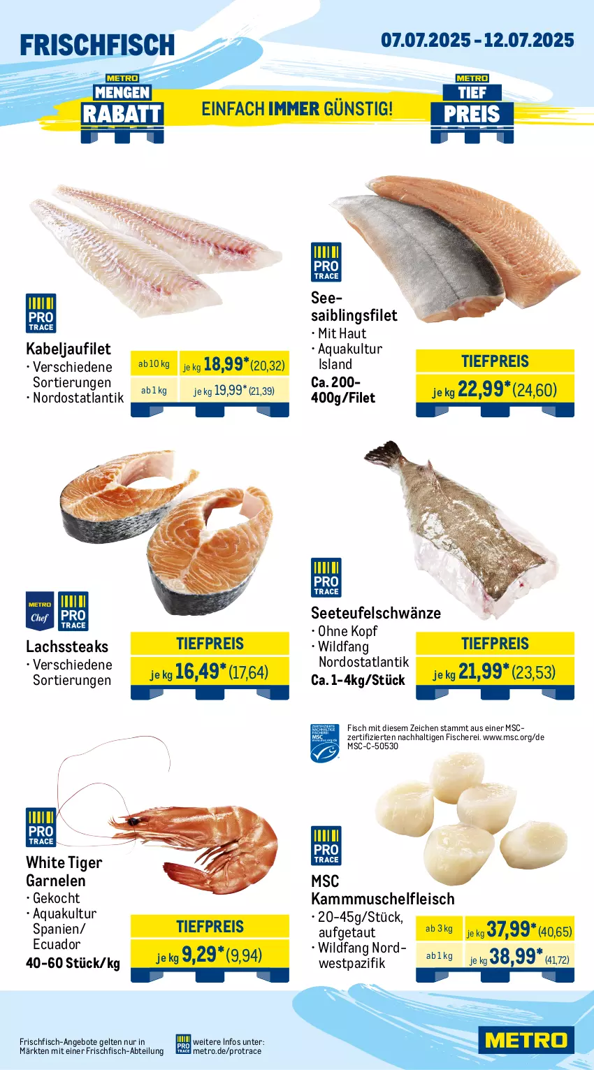 Aktueller Prospekt Metro - Wochen-Angebote - von 07.07 bis 12.07.2025 - strona 5 - produkty: Abtei, angebot, angebote, aqua, chateau, eis, filet, fisch, fische, Fischer, Flanksteak, fleisch, frischfisch, garnelen, gewürz, kabeljaufilet, lachs, marinade, Metro, natur, reis, Ria, rind, rinder, Rinderrippen, Rippen, saft, Saibling, Schere, Seesaiblingsfilet, steak, steaks, Ti, tiefpreis, whiskey, Wild