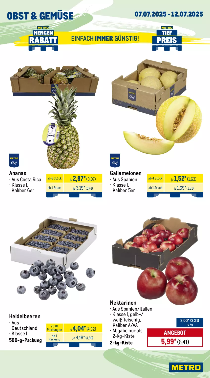 Aktueller Prospekt Metro - Wochen-Angebote - von 07.07 bis 12.07.2025 - strona 7 - produkty: ananas, angebot, aqua, beere, beeren, beutel, eis, filet, filets, fisch, fleisch, galiamelone, garnelen, heidelbeere, heidelbeeren, lachs, melone, melonen, Metro, Nektar, nektarinen, obst, Pangasius, Räucherlachs, reis, Ti