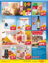 Gazetka promocyjna Netto Marken-Discount - Filial-Angebote - Gazetka - ważna od 22.07 do 22.07.2023 - strona 17 - produkty: angebot, bestpreis, buch, eis, feta, fleisch, galbani, geschnetzeltes, gin, grana, grana padano, gyros, jamón serrano, knoblauch, knorr, knorr fix, meersalz, mit zwiebeln, olive, oliven, olivenöl, padano, Rana, reis, reiseveranstalter, salami, salz, schwein, schweine, schweinefleisch, serrano, Tapas, Ti, uhr, wein, weine, Zelt, ZTE, zwiebel, zwiebeln