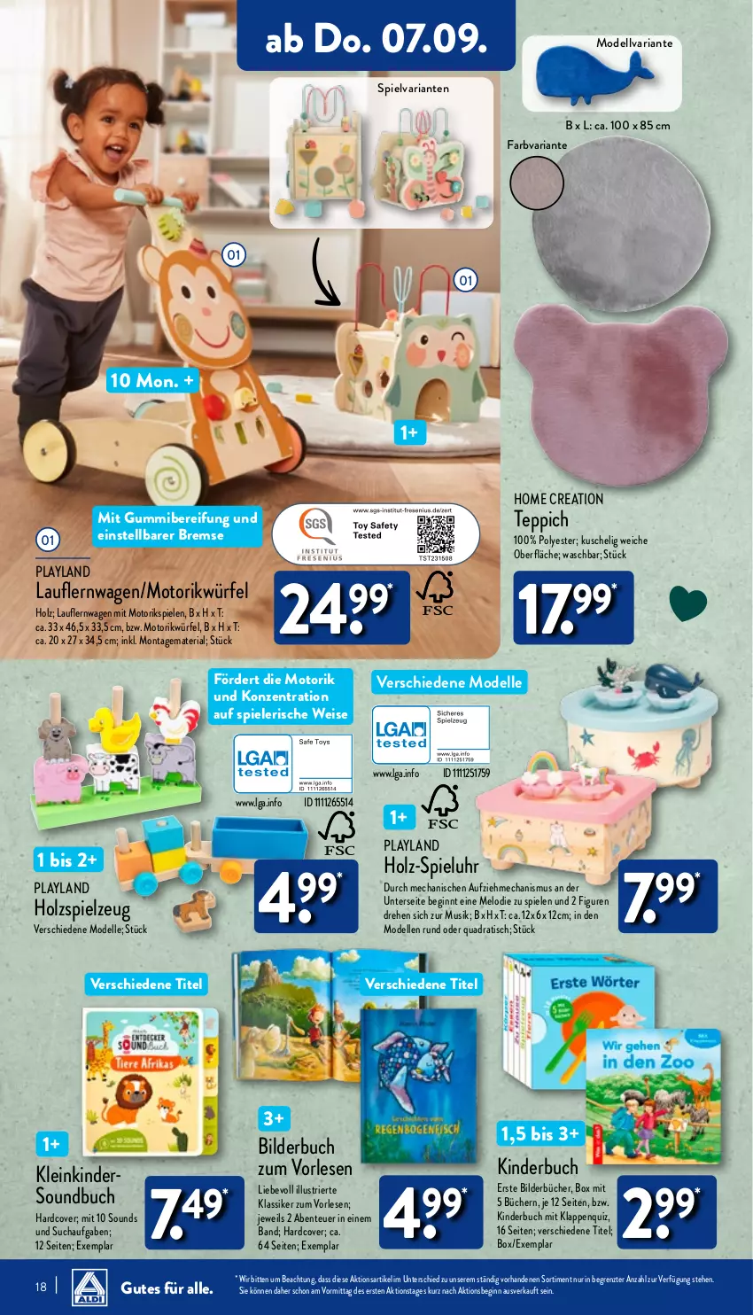 Aktueller Prospekt Aldi Nord - Von Montag - von 04.09 bis 09.09.2023 - strona 18 - produkty: buch, dell, eis, elle, ente, gin, Holz, Kinder, Kinderbuch, LG, Mode, quad, Ria, Soundbuch, Spiele, spielzeug, teppich, Ti, tisch, uhr, würfel, ZTE