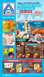 Gazetka promocyjna Aldi Nord - Von Montag - Gazetka - ważna od 09.09 do 09.09.2023 - strona 1 - produkty: active touch, aldi, Alpenhain, angebot, angebote, aus der tiefkühlung, axe, beutel, brot, brustfilet, eis, filet, flasche, gin, grill, grillhaxe, halbfettmargarine, händlmaier, Haxe, langnese, lätta, mandarine, mandarinen, margarine, obazda, saft, senf, Spezi, stieleis, Ti, volvic, Weißwurst, wurst, ZTE