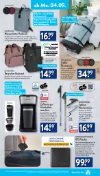 Gazetka promocyjna Aldi Nord - Von Montag - Gazetka - ważna od 09.09 do 09.09.2023 - strona 13 - produkty: aldi, ambia, auto, batterie, Bau, beutel, dell, eis, elle, ente, filterkaffee, gin, GPS, Handy, kaffee, Laptop, LG, Mode, reis, reisetasche, Ria, rucksack, rwe, sac, Schal, schultergurt, sim, Sport, Tasche, taschen, Teleskop, teller, Ti, Tiere, tisch, topf, trolley, wasser, wassertank, ZTE