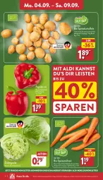 Gazetka promocyjna Aldi Nord - Von Montag - Gazetka - ważna od 09.09 do 09.09.2023 - strona 2 - produkty: aldi, angebot, beutel, bio, eis, eisbergsalat, kartoffel, kartoffeln, möhren, paprika, paprika rot, salat, speisekartoffeln, speisemöhren, Ti, trolli, ZTE