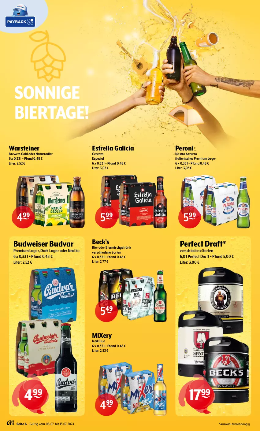 Aktueller Prospekt Getraenke Hoffmann - Prospekte - von 08.07 bis 13.07.2024 - strona 6 - produkty: bier, budweiser, eis, getränk, Mixer, mixery, natur, Peroni, radler, rel, steiner, Ti, warsteiner