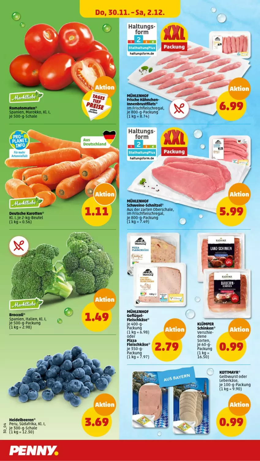 Aktueller Prospekt Penny - Prospekte - von 27.11 bis 02.12.2023 - strona 32 - produkty: beere, beeren, beutel, broccoli, brustfilet, eis, filet, filets, fleisch, fleischkäse, Geflügel, heidelbeere, heidelbeeren, karotten, Käse, leberkäs, leberkäse, pizza, regal, Romatomaten, Schal, Schale, schinken, schnitzel, schwein, schweine, schweine-schnitzel, tomate, tomaten, wein, weine, wurst