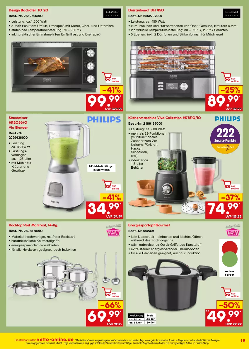 Aktueller Prospekt Netto Marken-Discount - Online-Angebote September - von 01.09 bis 30.09.2023 - strona 15 - produkty: angebot, auto, backofen, Behälter, Blender, edelstahl, eier, eis, elle, gewürz, grill, grillrost, herdarten, Kochtopf, kräuter, Kräuter und Gewürze, kräutern, küche, Küchen, küchenmaschine, leine, LG, mac, Mixer, müsli, Müsliriegel, ndk, obst, Ofen, reis, Ria, riegel, Silikonform, standmixer, Ti, tisch, topf, topf-set, ZTE