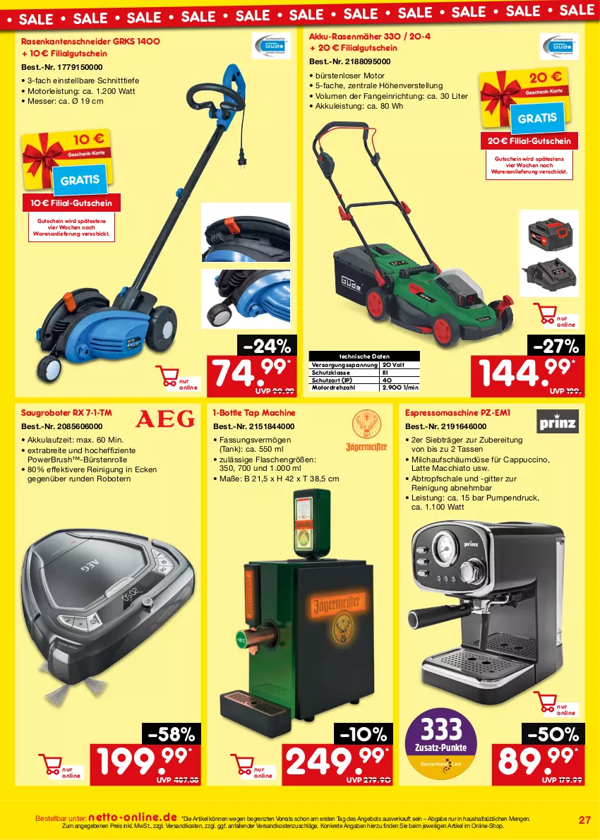 Aktueller Prospekt Netto Marken-Discount - Online-Angebote September - von 01.09 bis 30.09.2023 - strona 27 - produkty: ACC, akku, akku-rasenmäher, angebot, Brei, bürste, bürsten, Cap, cappuccino, chia, cin, eis, ente, espresso, flasche, gutschein, latte, latte macchiato, LG, mac, macchiato, milch, ndk, rasen, rasenmäher, Reinigung, reis, Saugroboter, Schal, Schale, tasse, Ti, ZTE