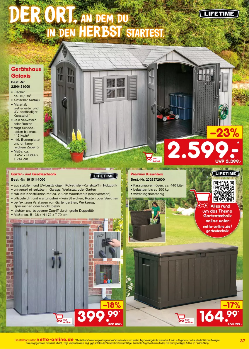 Aktueller Prospekt Netto Marken-Discount - Online-Angebote September - von 01.09 bis 30.09.2023 - strona 37 - produkty: angebot, Bau, Bodenplatte, eis, ente, Garten, Holz, kissen, latte, ndk, pool, reis, Ria, sac, Schrank, Ti, werkzeug, ZTE