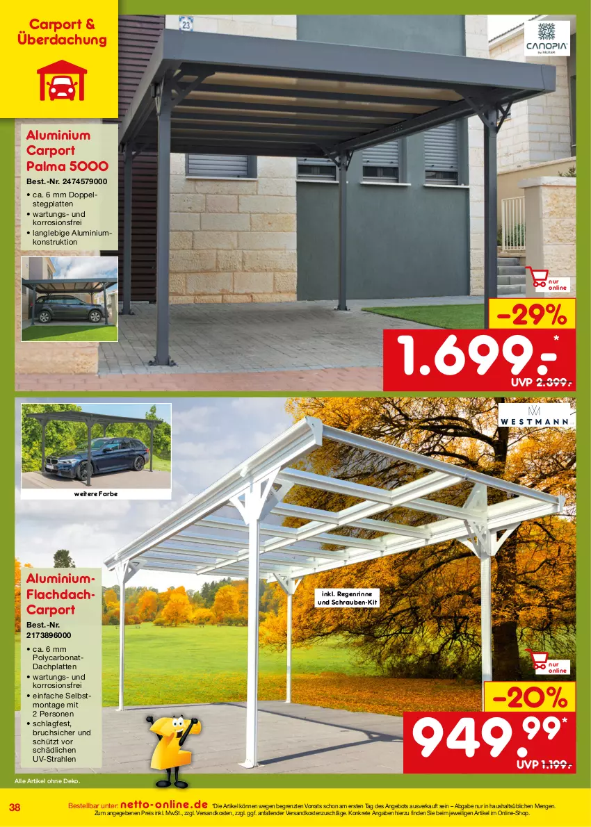 Aktueller Prospekt Netto Marken-Discount - Online-Angebote September - von 01.09 bis 30.09.2023 - strona 38 - produkty: angebot, Bona, Carport, eis, HP, latte, ndk, reis, schrauben, Ti, ZTE