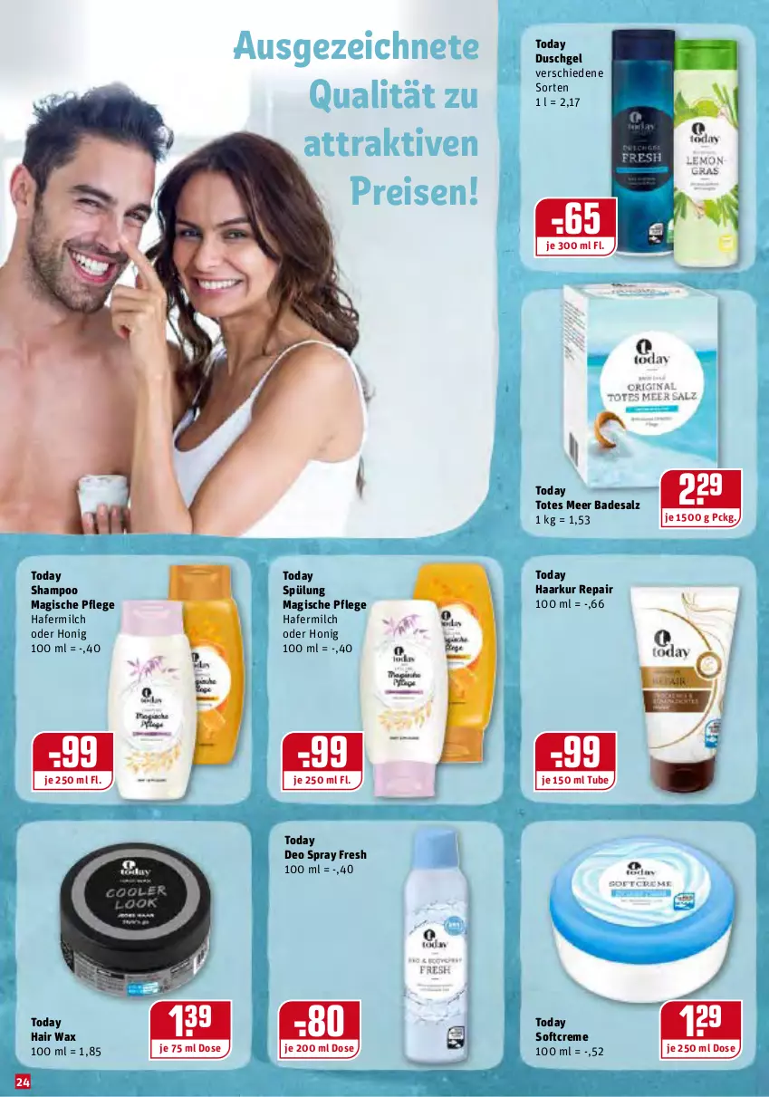 Aktueller Prospekt Rewe - Prospekte - von 03.01 bis 09.01.2022 - strona 24 - produkty: Bad, creme, deo, deo spray, duschgel, eis, hafer, honig, milch, reis, salz, shampoo, Softcreme, spülung, Ti