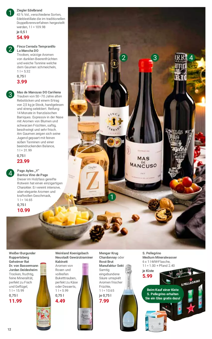 Aktueller Prospekt Globus - Prospekte - von 12.12 bis 31.12.2022 - strona 12 - produkty: Alwa, beere, beeren, blume, blumen, brut, burgunder, chardonnay, dessert, desserts, eimer, elle, erde, Faktu, fisch, flasche, frucht, früchte, früchten, Geflügel, gewürz, Holz, Jordan, kabinett, Käse, kraft, mac, mineralwasser, mw-flasche, Pago, reifen, rosen, rotwein, saft, sekt, tempranillo, Ti, trauben, wasser, wein