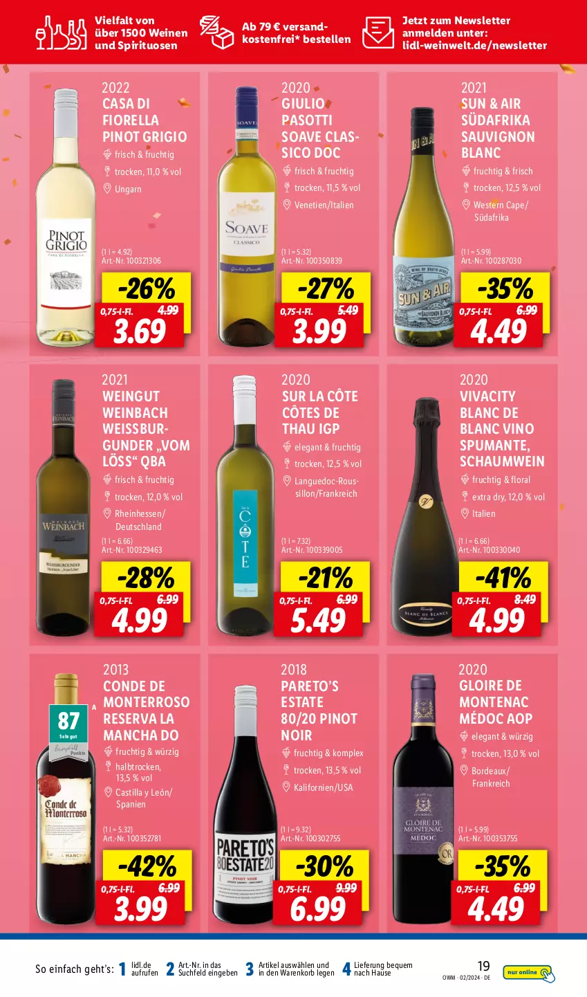 Aktueller Prospekt Lidl - Highlights in der Weinwelt - von 01.02 bis 29.02.2024 - strona 19 - produkty: asti, burgunder, Cap, classico, eis, elle, frucht, korb, monte, ndk, Pinot, pinot grigio, pinot noir, puma, rel, sauvignon, sauvignon blanc, spirituosen, spumante, Ti, versandkostenfrei, Vino Spumante, wein, weine, Weste