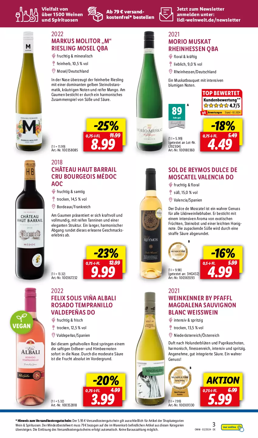 Aktueller Prospekt Lidl - Highlights in der Weinwelt - von 01.02 bis 29.02.2024 - strona 3 - produkty: auto, Blüte, eis, elle, felix, finesse, frucht, früchte, früchten, gutschein, himbeer, holunder, holunderblüte, honig, korb, kraft, LG, likör, mac, mango, Mode, ndk, nuss, obst, paprika, reifen, riesling, ring, rwe, saft, sauvignon, sauvignon blanc, spirituosen, tempranillo, Ti, tisch, versandkostenfrei, wein, weine