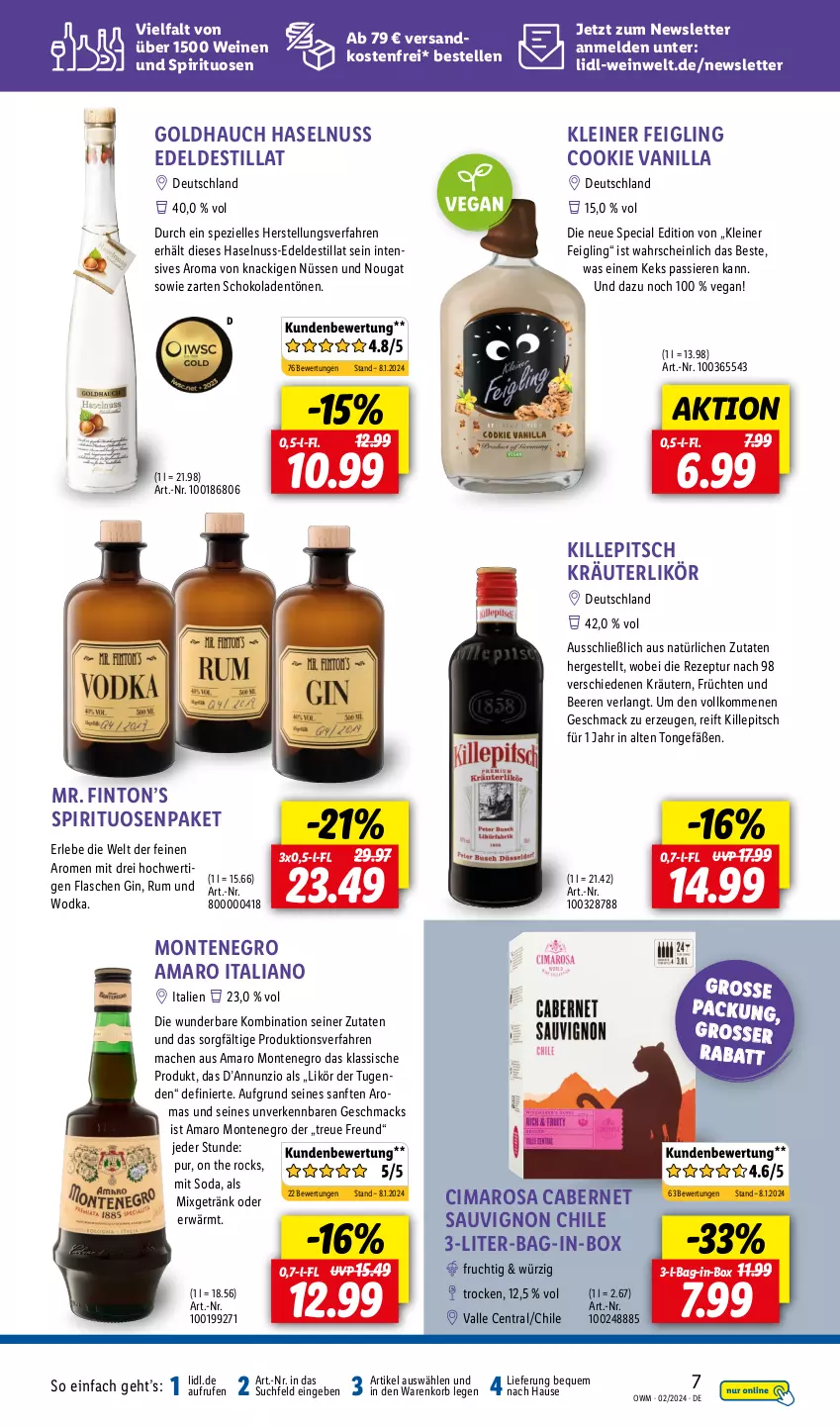 Aktueller Prospekt Lidl - Highlights in der Weinwelt - von 01.02 bis 29.02.2024 - strona 7 - produkty: amaro, bag-in-box, beere, beeren, cabernet, cabernet sauvignon, cookie, elle, flasche, frucht, früchte, früchten, getränk, gin, haselnuss, keks, kleiner feigling, korb, kräuter, kräuterlikör, kräutern, leine, likör, mac, Mixgetränk, monte, ndk, nuss, rezept, rum, sauvignon, schoko, schokolade, schokoladen, Soda, Spezi, spirituosen, Ti, versandkostenfrei, wein, weine, wodka