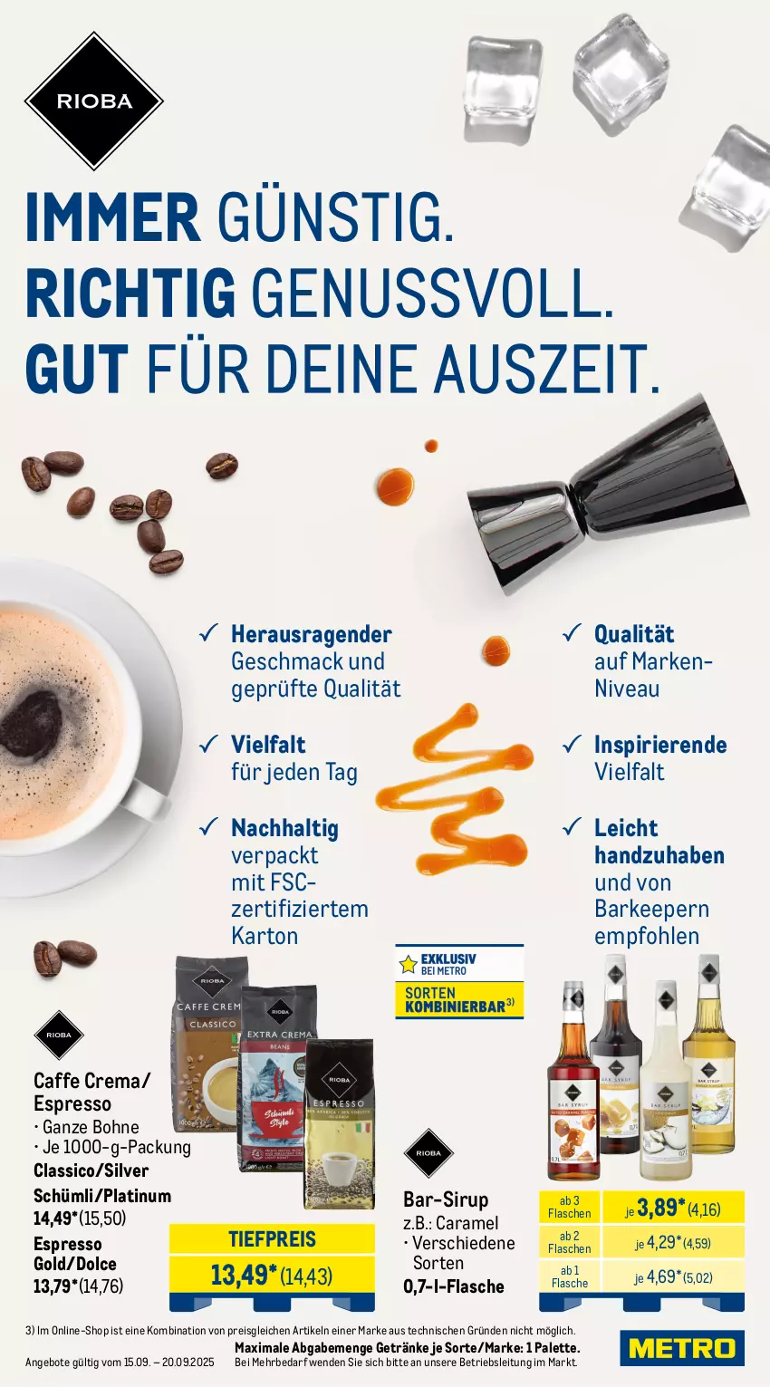Aktueller Prospekt Metro - Wochen-Angebote - von 15.09 bis 20.09.2025 - strona 14 - produkty: Alwa, angebot, angebote, bier, bitburger, bitburger pils, bohne, burger, caffe, caramel, classico, eis, espresso, flasche, gerolsteine, gerolsteiner, getränk, getränke, Gorbatschow, mac, mineralwasser, nivea, Palette, pils, raspberry, reis, sirup, steiner, Ti, tiefpreis, wasser, wodka