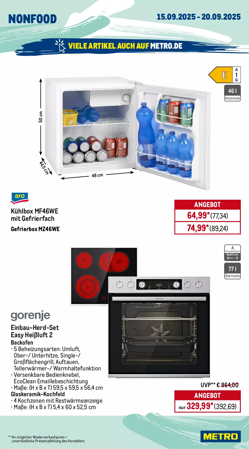 Aktueller Prospekt Metro - Wochen-Angebote - von 15.09 bis 20.09.2025 - strona 18 - produkty: angebot, auer, auto, backofen, Bau, decke, eis, elle, garraum, Gefrierbox, gefrierfach, geschirr, geschirrspüler, glaskeramik, glaskeramik-kochfeld, grill, keramik-kochfeld, klarspüler, kochfeld, kühlbox, maille, Metro, Ofen, reis, rum, salz, Schere, Spektrum, teller, Ti