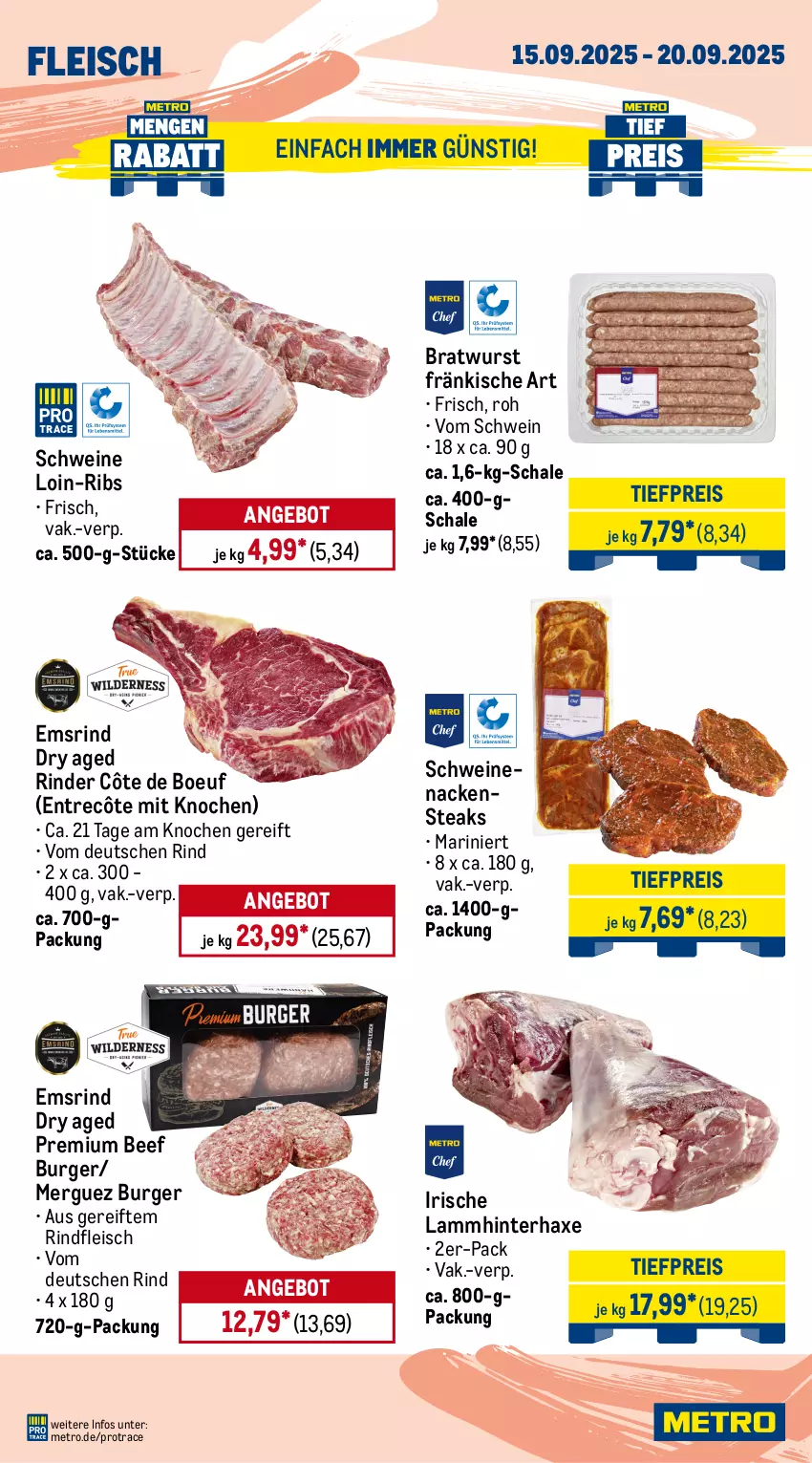 Aktueller Prospekt Metro - Wochen-Angebote - von 15.09 bis 20.09.2025 - strona 3 - produkty: angebot, axe, beef, braten, bratwurst, brustfilet, burger, eis, entrecôte, Falsches Filet, filet, fleisch, gulasch, hähnchenbrust, hähnchenbrustfilet, Haxe, krustenbraten, lamm, Metro, Nackensteak, nackensteaks, reis, rind, rinder, rindergulasch, rindfleisch, Schal, Schale, schwein, schweine, schweinenacken, steak, steakhüfte, steaks, Ti, tiefpreis, wein, weine, wurst