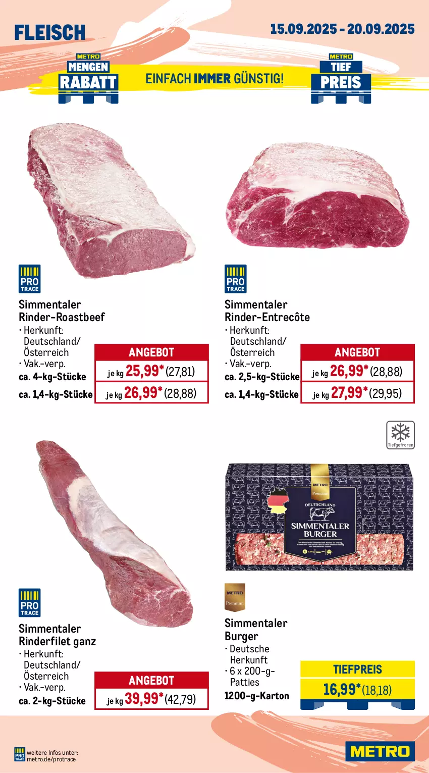 Aktueller Prospekt Metro - Wochen-Angebote - von 15.09 bis 20.09.2025 - strona 4 - produkty: Abtei, angebot, angebote, aqua, beef, burger, eis, elle, entrecôte, filet, fisch, fische, Fischer, fleisch, forelle, frischfisch, garnelen, lachs, lachsfilet, Metro, reis, rel, Ria, rind, rinder, rinderfilet, roastbeef, Schere, seelachsfilet, sim, Ti, tiefpreis, Wild