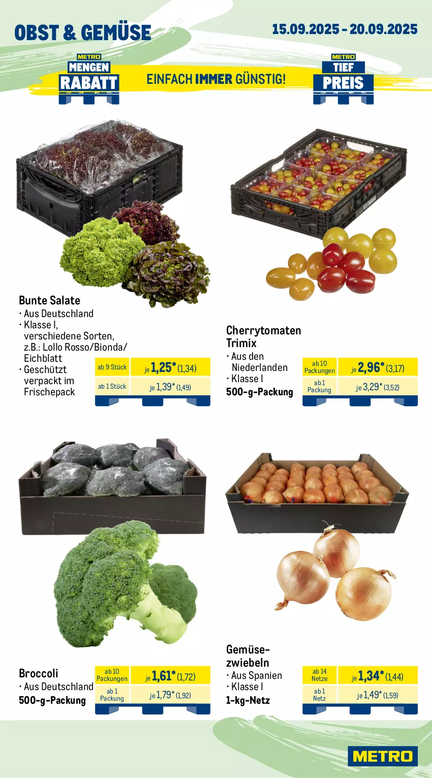 Aktueller Prospekt Metro - Wochen-Angebote - von 15.09 bis 20.09.2025 - strona 8 - produkty: angebot, arla, bavaria blu, Becher, bergader, bio, broccoli, bunte salate, cheddar, cherrytomaten, feinjoghurt, Gemüsezwiebel, joghur, joghurt, kerrygold, mac, milch, mövenpick, obst, Ria, salat, salate, salz, Ti, tisch, tomate, tomaten, zwiebel, zwiebeln