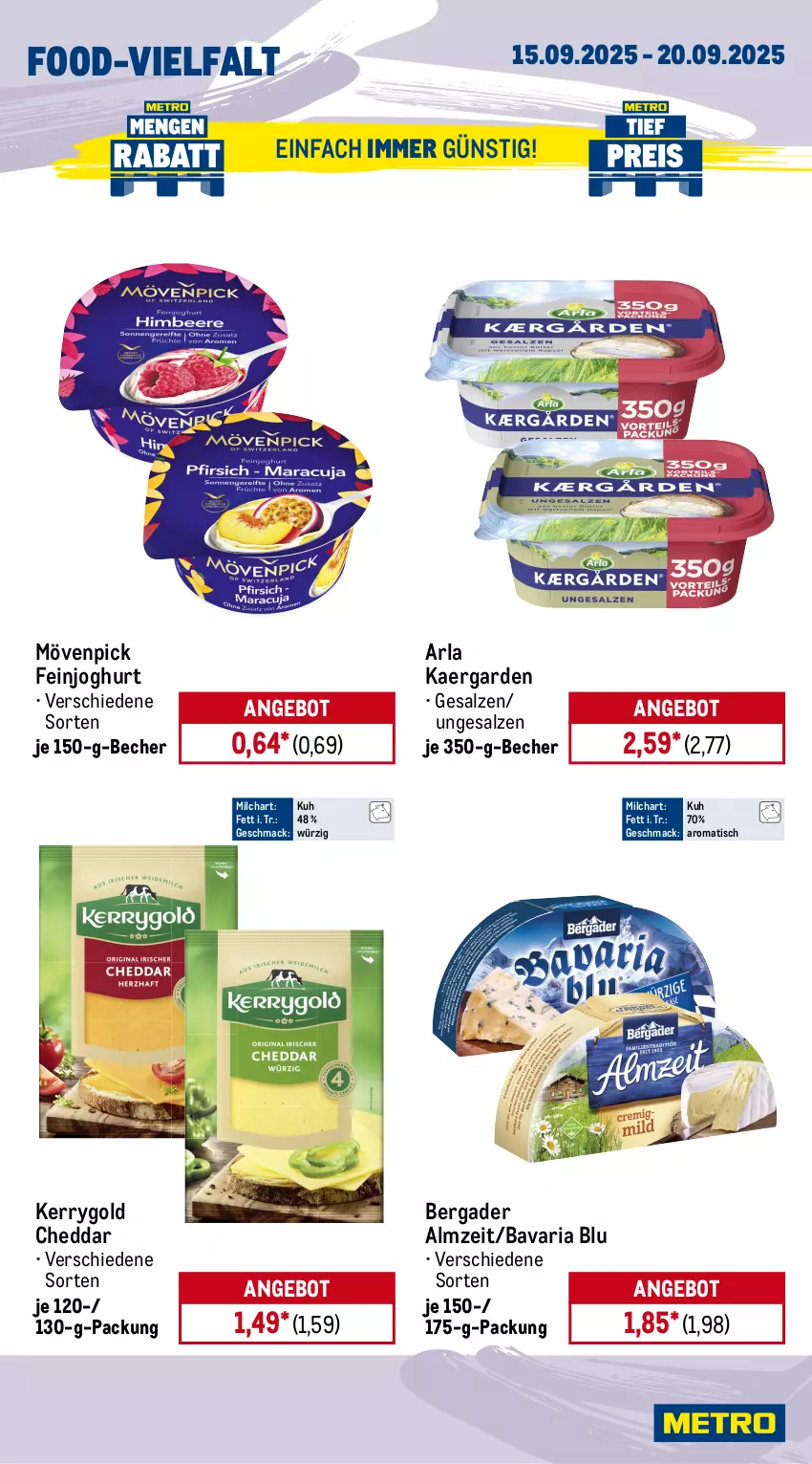 Aktueller Prospekt Metro - Wochen-Angebote - von 15.09 bis 20.09.2025 - strona 9 - produkty: angebot, arla, bavaria blu, Becher, bergader, bio, broccoli, bunte salate, cheddar, cherrytomaten, feinjoghurt, Gemüsezwiebel, joghur, joghurt, kerrygold, mac, milch, mövenpick, obst, Ria, salat, salate, salz, Ti, tisch, tomate, tomaten, zwiebel, zwiebeln