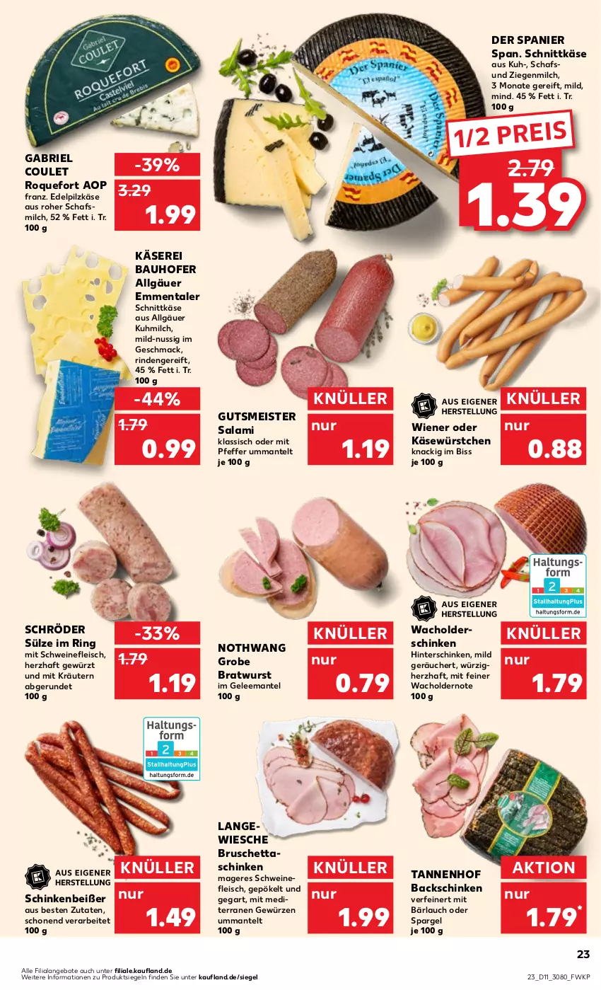 Aktueller Prospekt Kaufland - Prospekt - von 14.03 bis 20.03.2024 - strona 23 - produkty: angebot, angebote, Bau, bratwurst, brie, eis, emmentaler, fleisch, gelee, gewürz, grobe bratwurst, hinterschinken, Käse, kräuter, kräutern, LG, mac, Mantel, Meister, milch, nuss, pfeffer, reis, rind, ring, salami, schinken, schnittkäse, schwein, schweine, schweinefleisch, spargel, Ti, wein, weine, wiener, wurst, würstchen