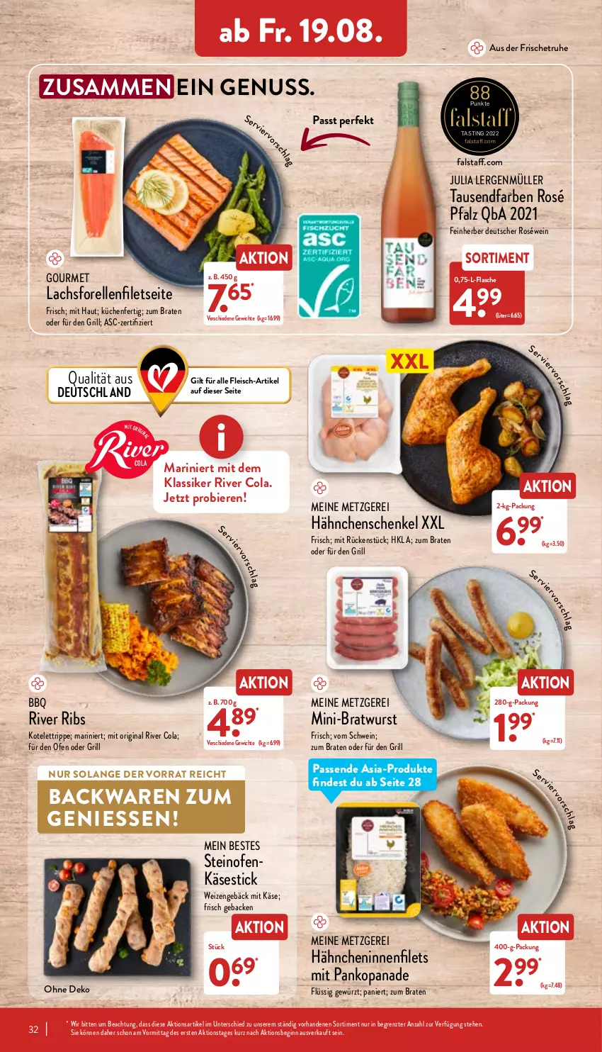 Aktueller Prospekt Aldi Nord - Aldi-Vorschau - von 15.08 bis 20.08.2022 - strona 32 - produkty: asti, backwaren, bier, Biere, braten, bratwurst, cola, eis, elle, filet, filets, flasche, fleisch, forelle, geback, gewürz, gin, grill, hähnchenschenkel, henkel, Käse, kotelett, lachs, Müller, nuss, Ofen, Ofenkäse, rel, roséwein, schenkel, schwein, steinofen, Ti, wein, wurst, ZTE