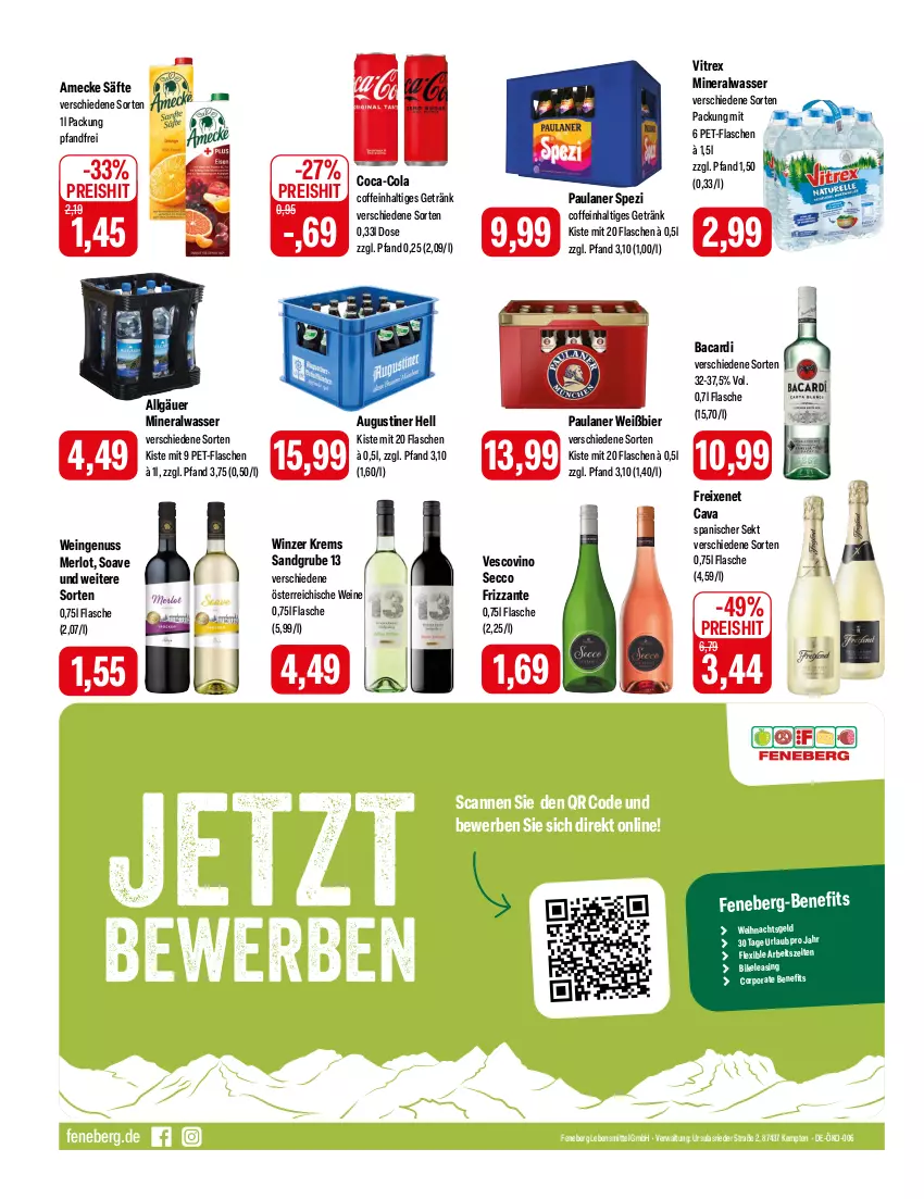 Aktueller Prospekt Feneberg - Prospekte - von 01.02 bis 03.02.2024 - strona 12 - produkty: Alwa, amecke, bacardi, bier, Cava, coca-cola, coffein, cola, ecco, eis, flasche, freixenet, frizzante, getränk, lebensmittel, LG, merl, merlot, mineralwasser, nuss, Paula, paulaner, pet-flasche, pet-flaschen, reis, säfte, sekt, Spezi, Ti, vescovino, vitrex, wasser, wein, weine