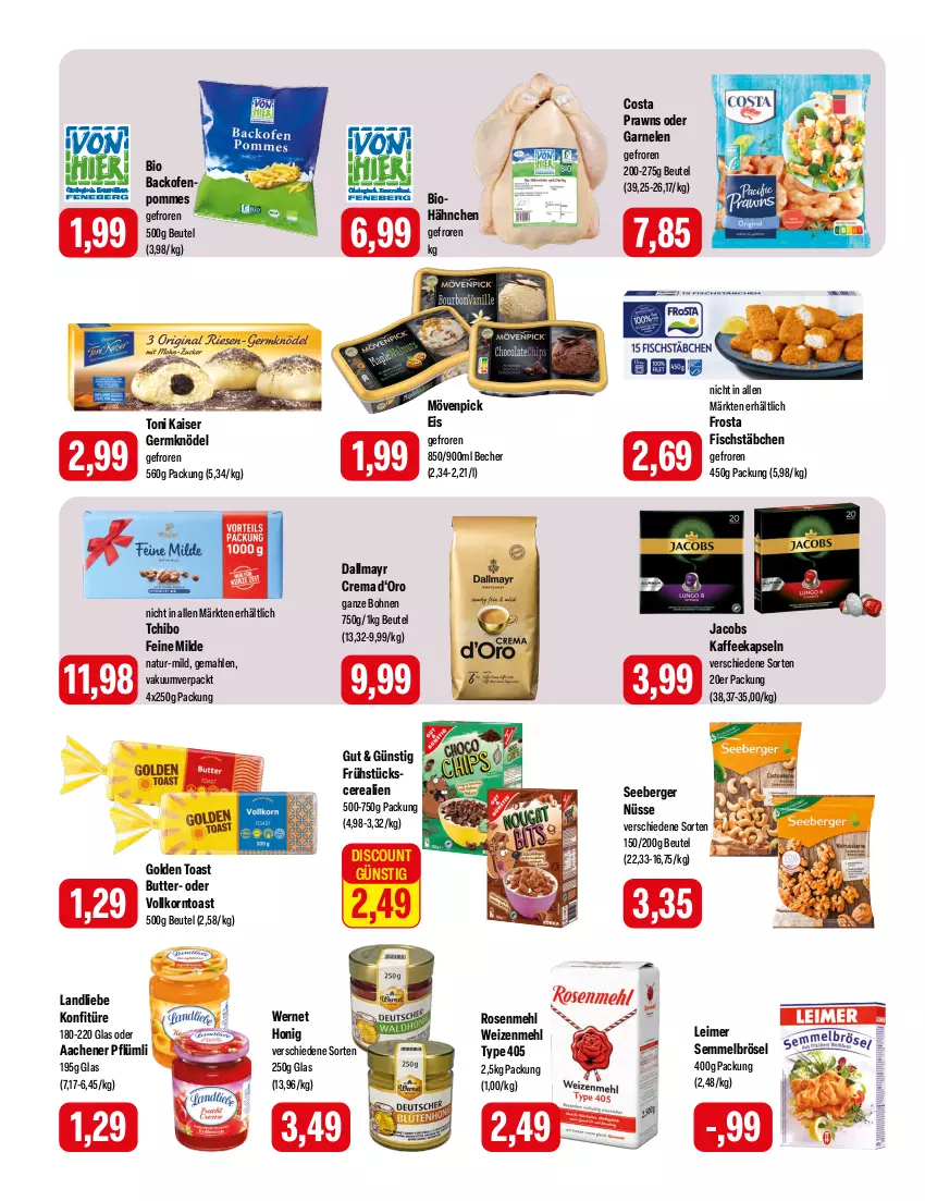 Aktueller Prospekt Feneberg - Prospekte - von 01.02 bis 03.02.2024 - strona 8 - produkty: backofen, Becher, Berger, beutel, bio, bohne, bohnen, butter, cerealien, dallmayr, discount, eimer, eis, fisch, fischstäbchen, frosta, garnelen, Germ, golden toast, honig, jacobs, kaffee, kaffeekapseln, Kaiser, Knödel, konfitüre, korn, landliebe, leimer, mehl, mövenpick, mövenpick eis, natur, Ofen, pommes, prawns, rosen, Rosenmehl, seeberger, Semmel, Semmelbrösel, Tchibo, Ti, toast, type 405, weizenmehl